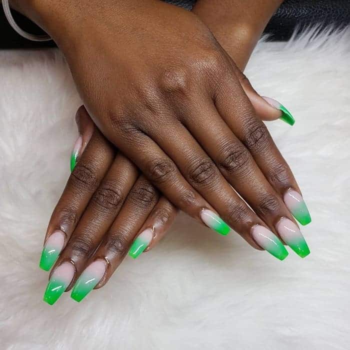 Green Coffin Ombre Nails