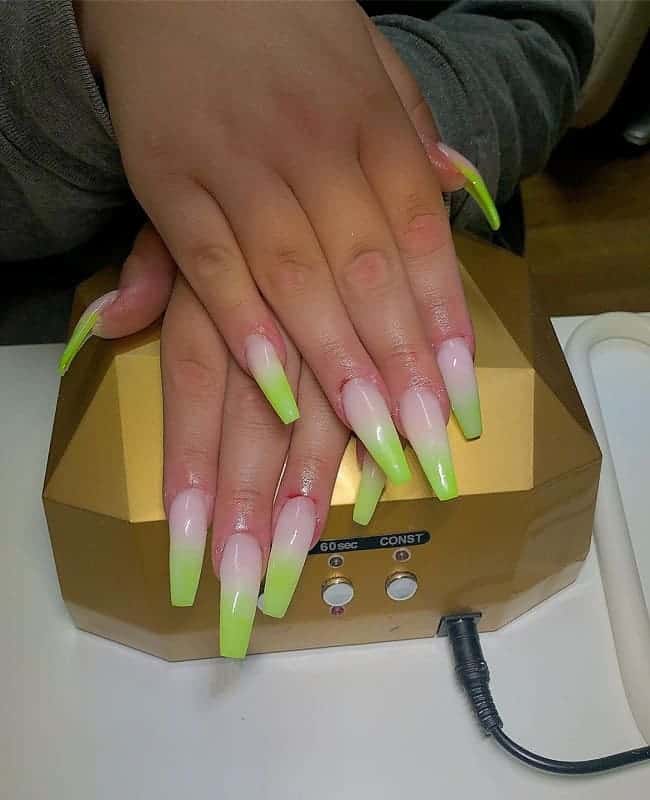 Green Ombre Acrylic Nails  