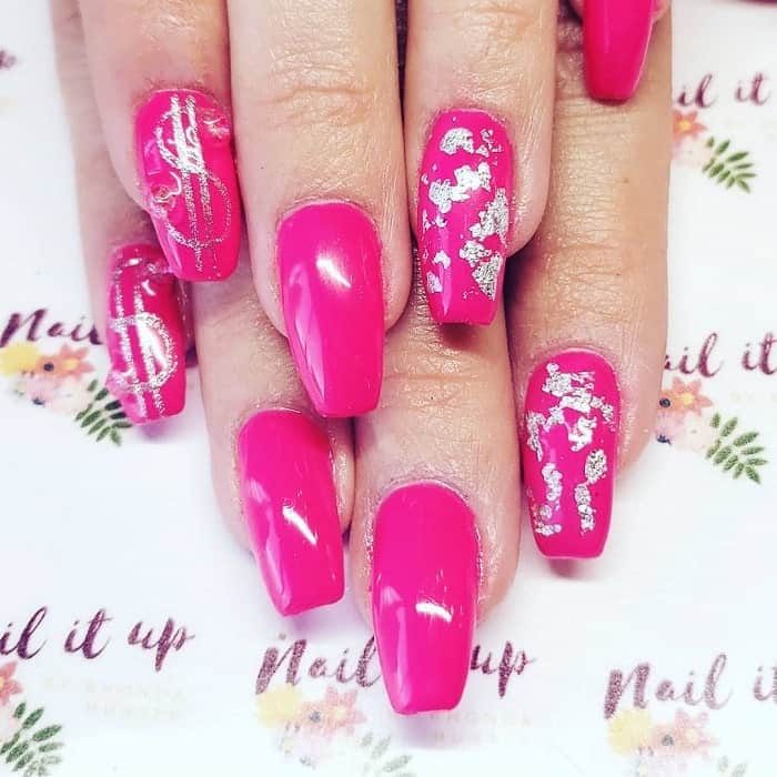 hot pink acrylic nails