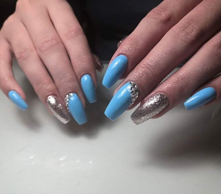 light blue and silver nail design