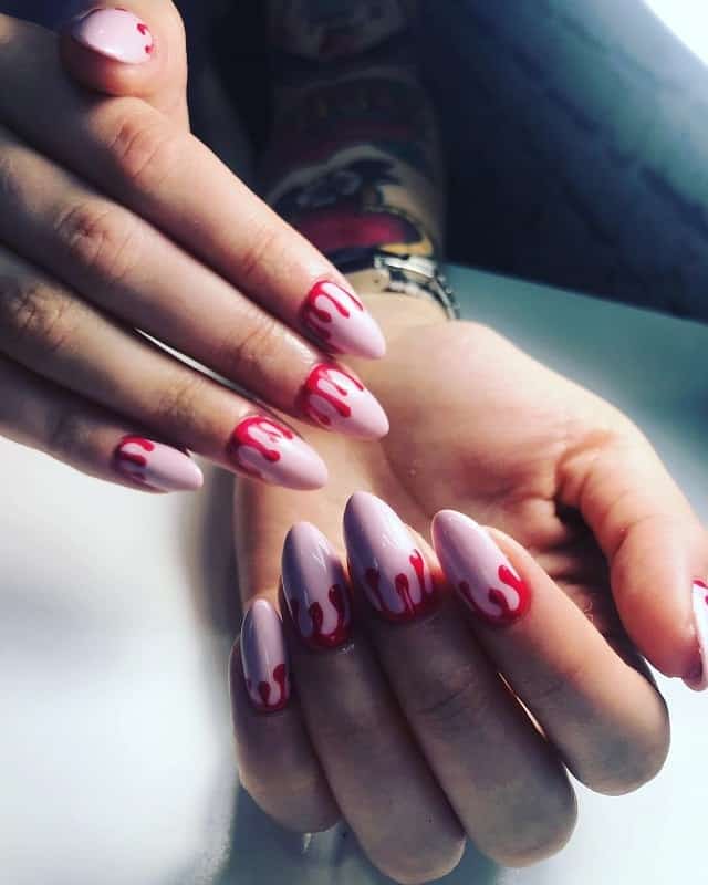light pink and red nails 