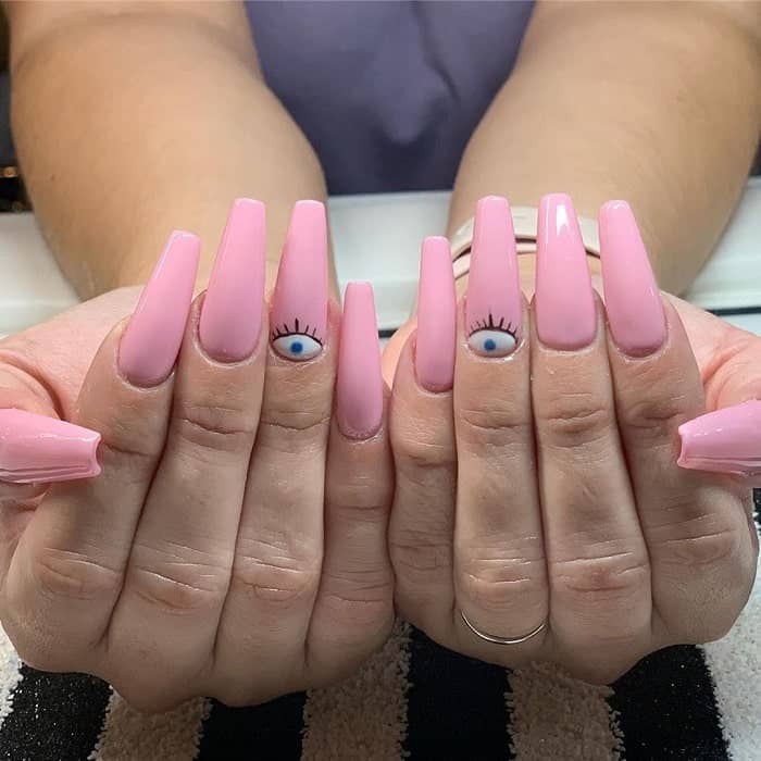Pink Long Coffin Shaped Nails