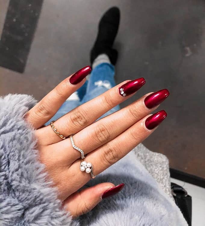 Maroon Acrylic Coffin Nails