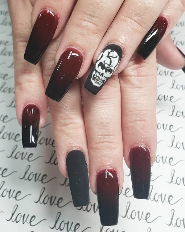 Maroon Ombre Coffin Nails