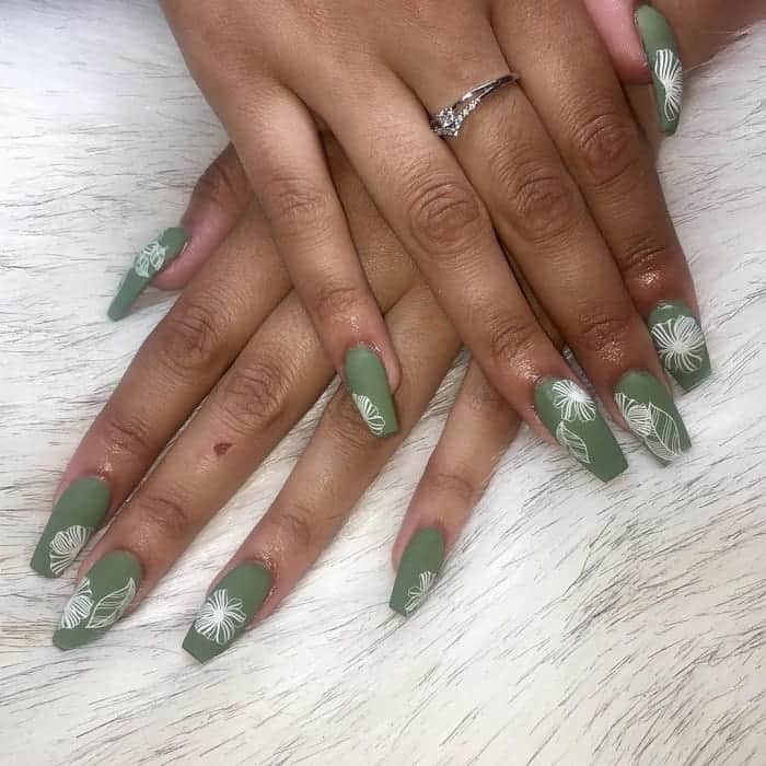 Matte Green Coffin Nails