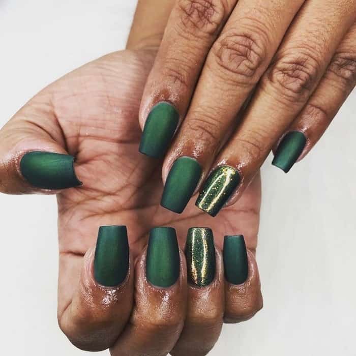 Matte Green Nails for Dark Skin