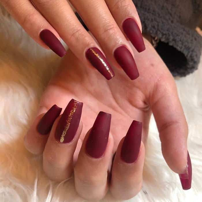 Matte Maroon Coffin Nails