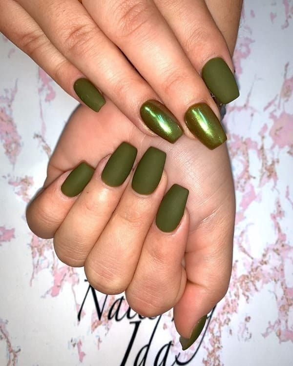 Matte Olive Green Nails