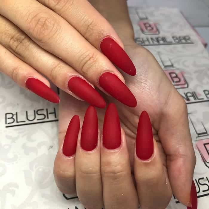 matte red stiletto nails