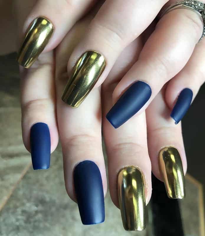 navy blue and gold nails