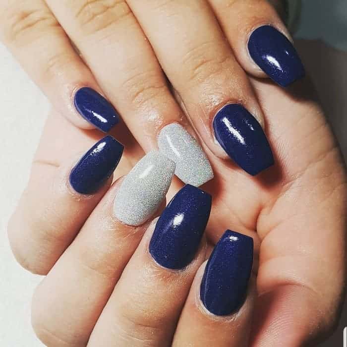 navy blue and silver nails