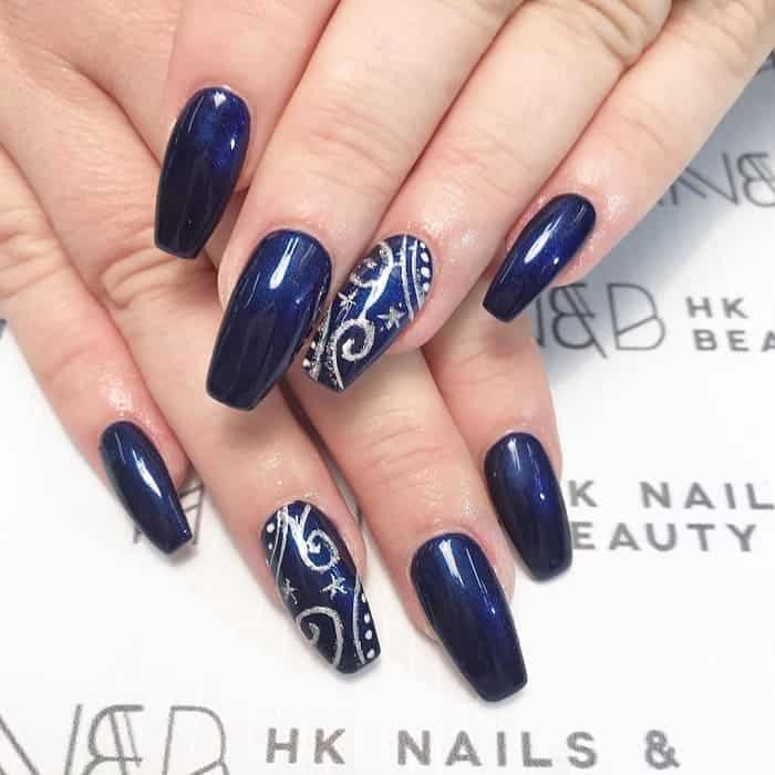 navy blue coffin shaped nails