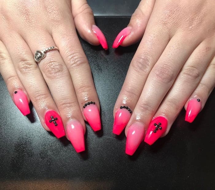 Neon Pink Colored Coffin Nails