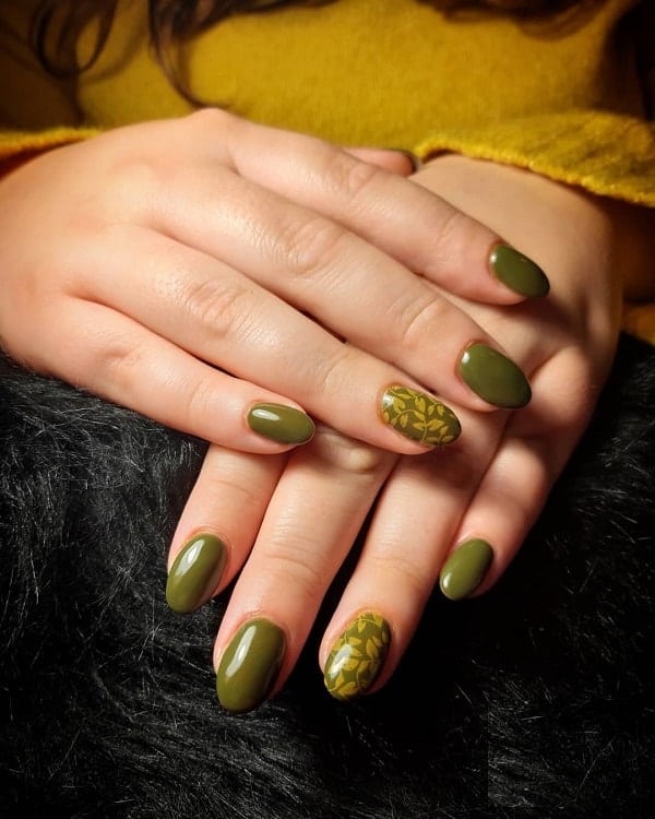 Olive Green Gel Nails