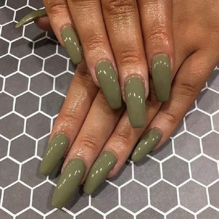Olive Green Nails for Dark Skin