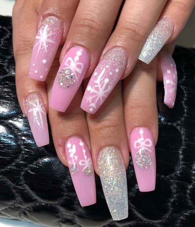 pink acrylic glitter nails