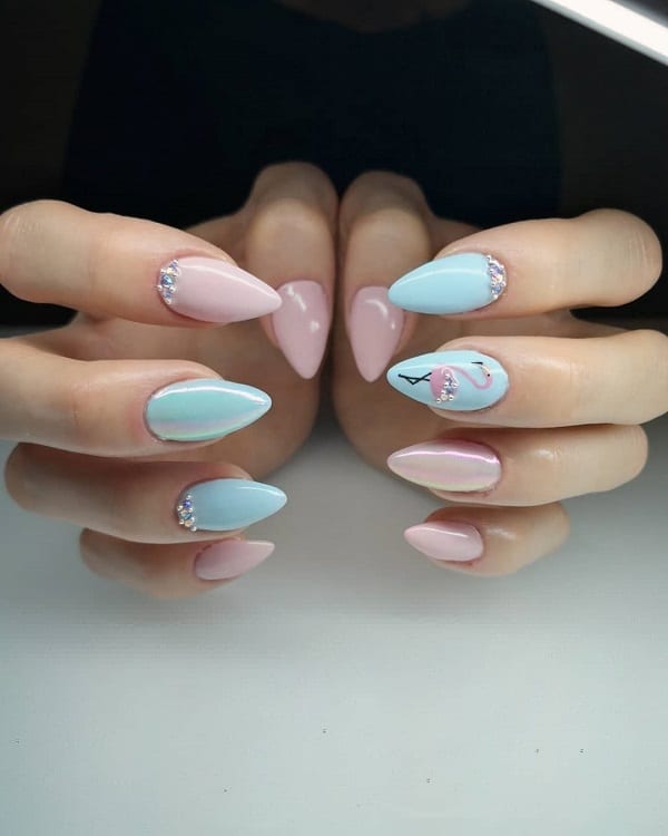 Pink And Blue Acrylic Nails