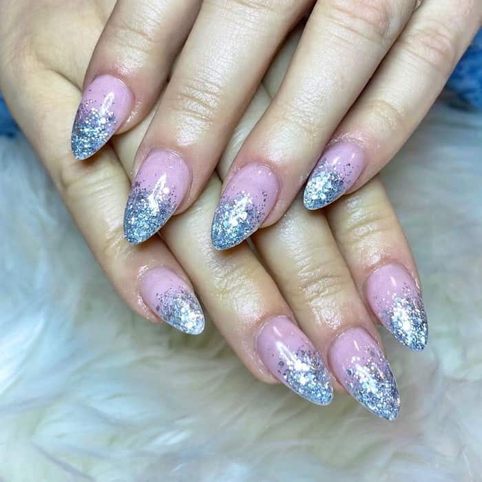 Pink And Silver Glitter Nails