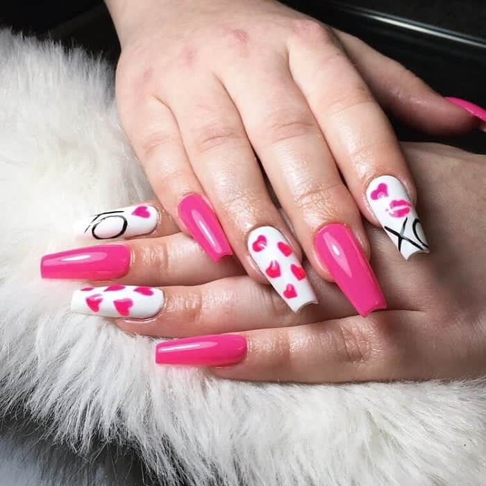 Pink And White Coffin Nail Design