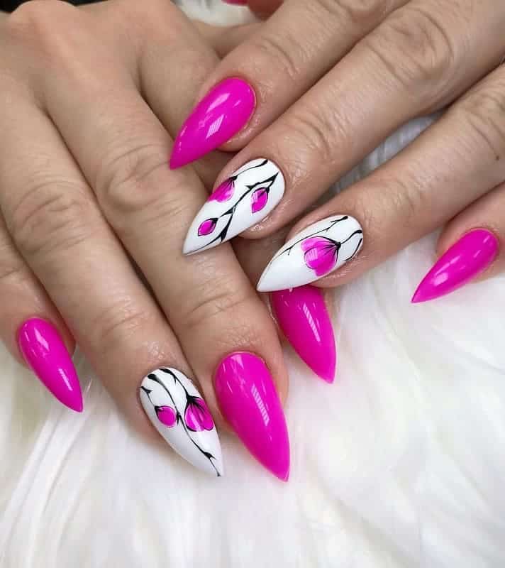 Pink and White Stiletto Nails