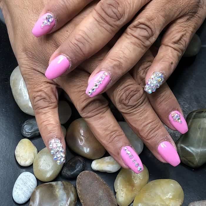 Pink Coffin Nails with Diamonds