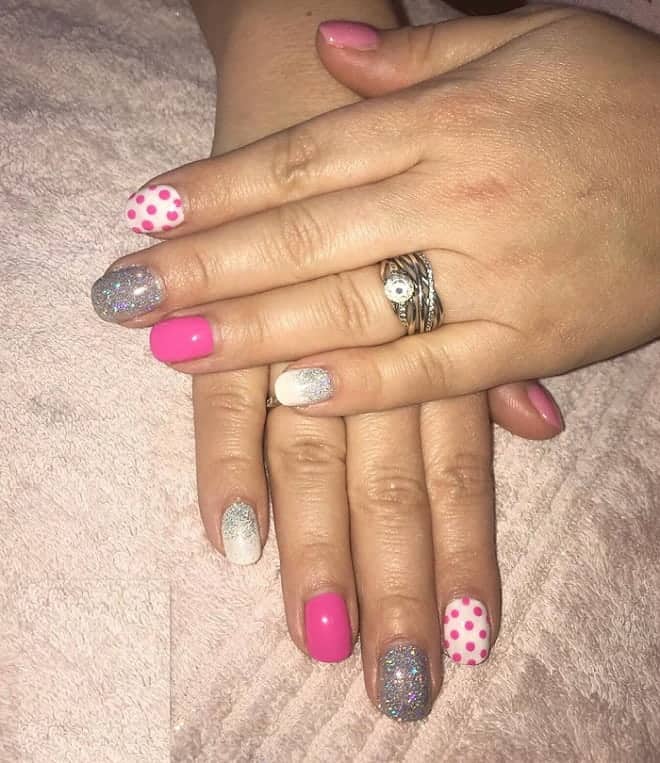 pink, white and silver nails