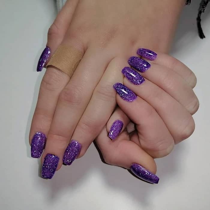 purple acrylic glitter nails