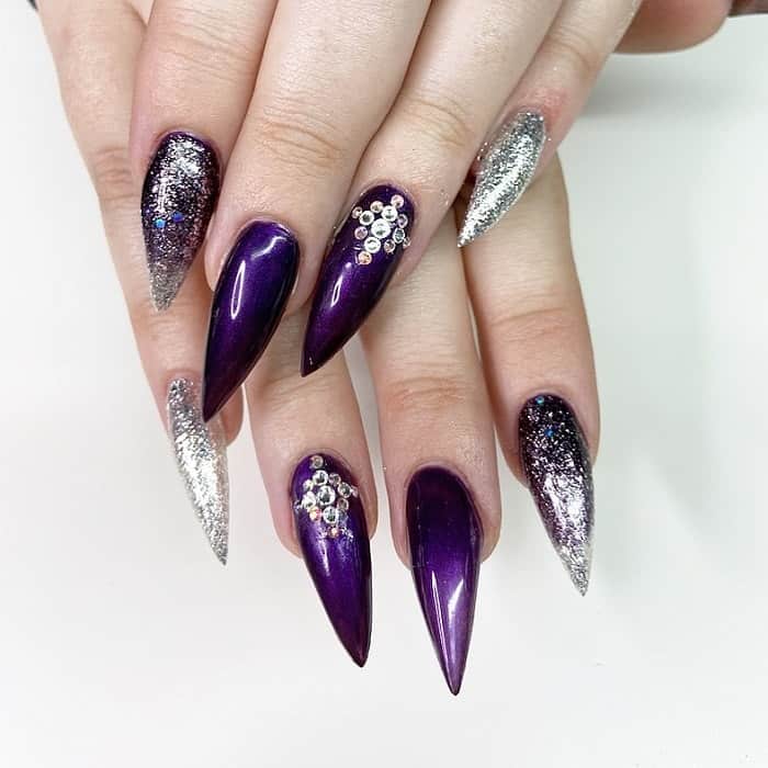 Purple Acrylic Nails with Glitter
