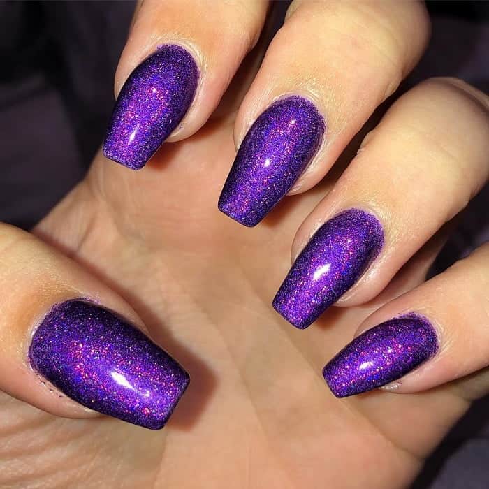 purple coffin nails with glitter 