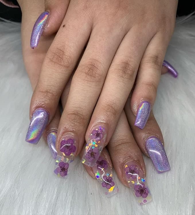 purple floral nail design 