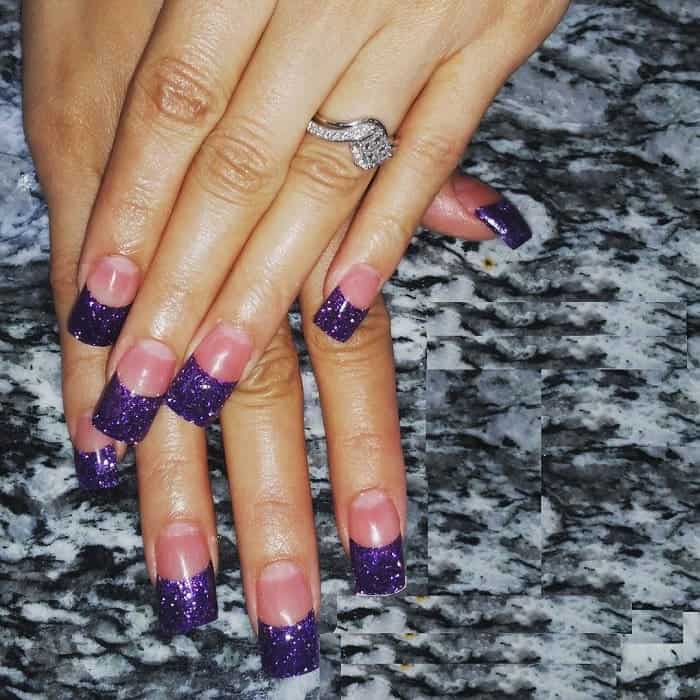 purple glitter nails with french tips 