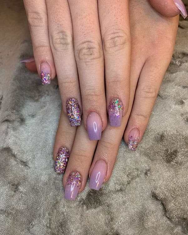 Purple Ombre Glitter Nails