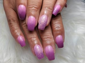 Pink to purple gradient with glitter accent.