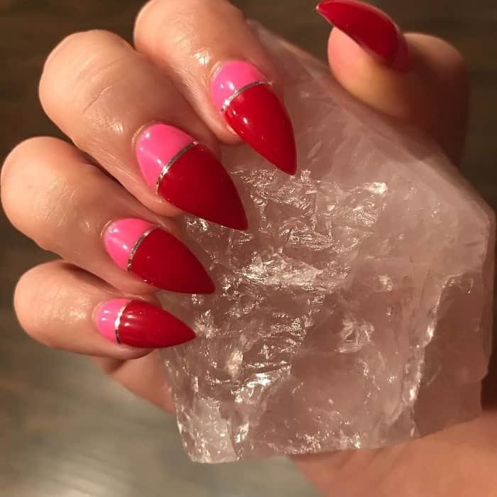 red and pink stiletto nails 