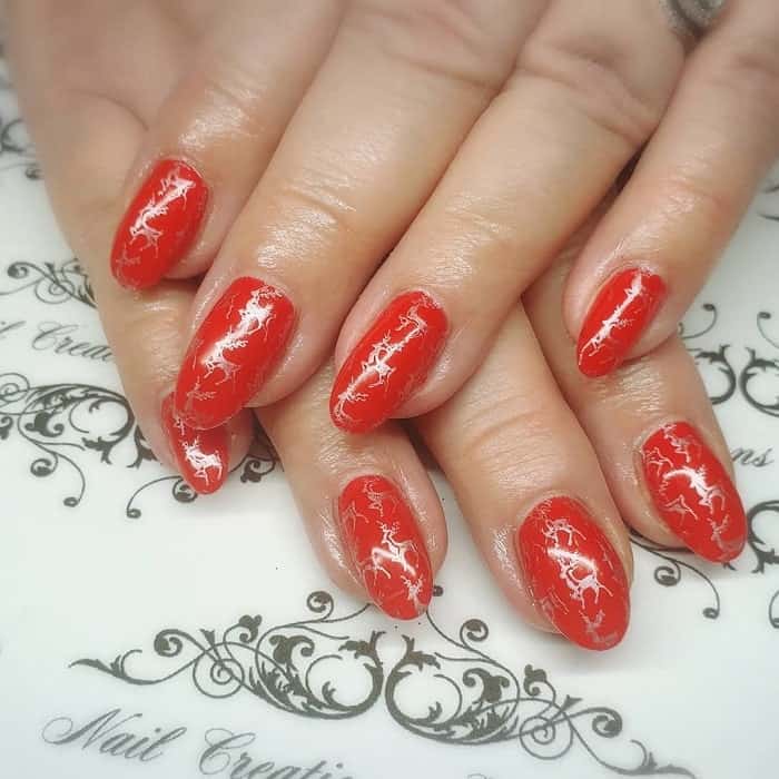 Red And Silver Acrylic Nails