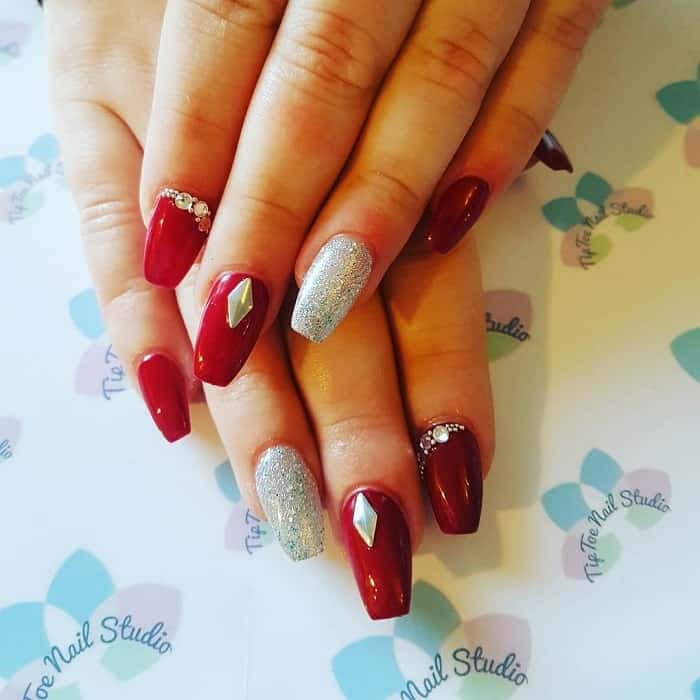 Silver And Red Coffin Nails