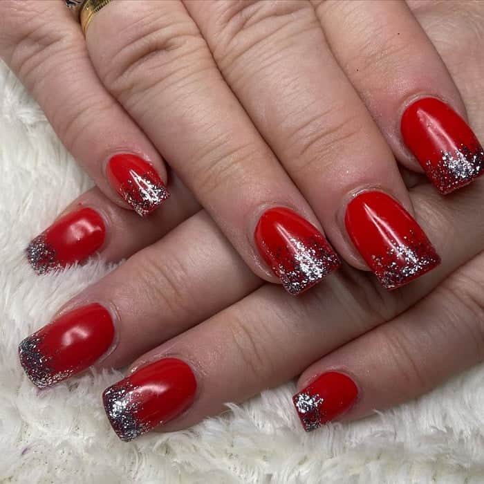 Red And Silver Glitter Nails