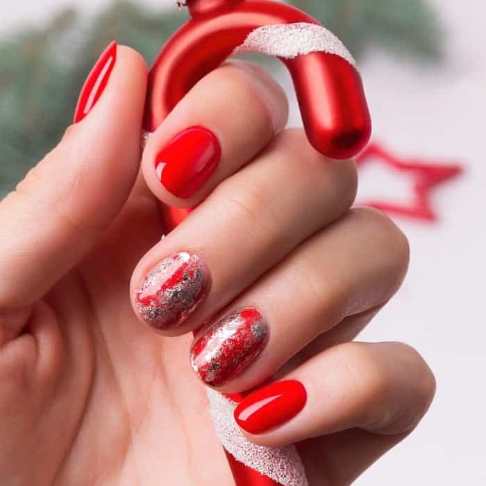 Red And Silver Glitter Nails