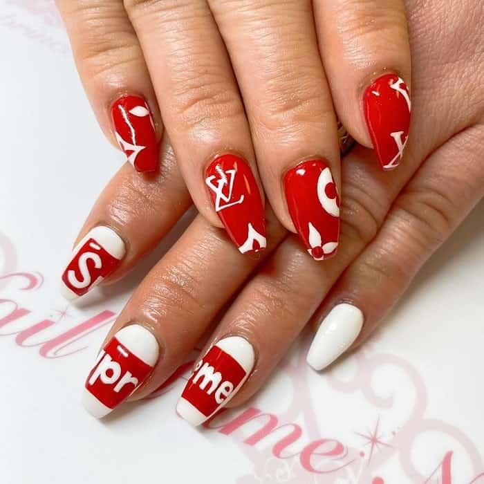 Red And White Coffin Nails