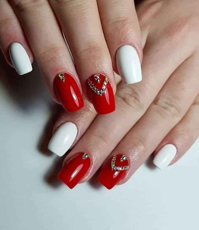 red and white gel nail design