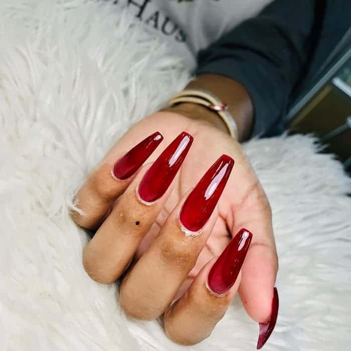 Red Coffin Shaped Acrylic Nails
