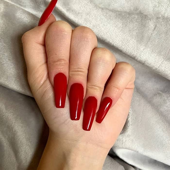 Red Coffin Shaped Acrylic Nails