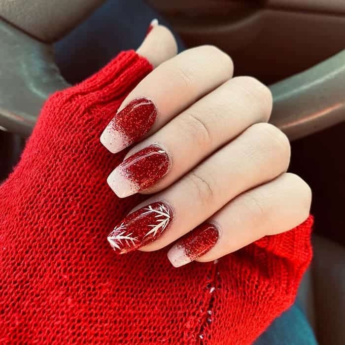 Red Coffin Nails with Glitter