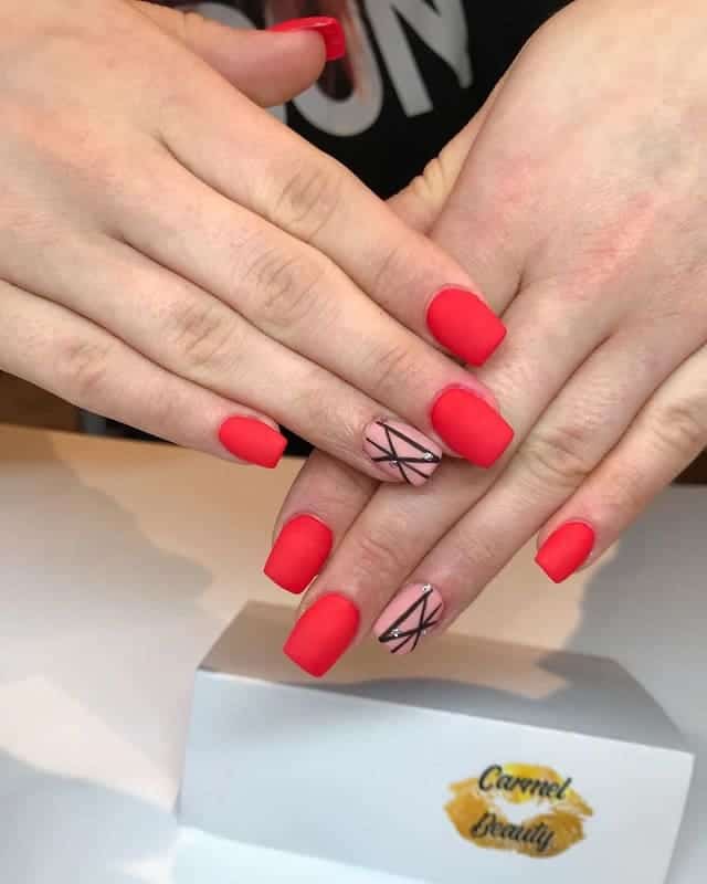 red matte square nails