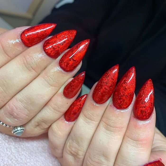 red stiletto nails with glitter