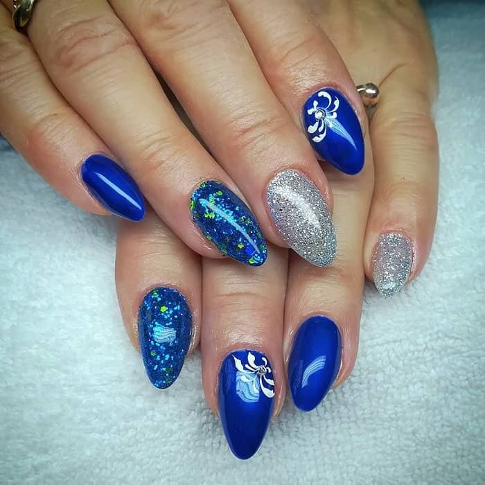 royal blue and silver prom nails