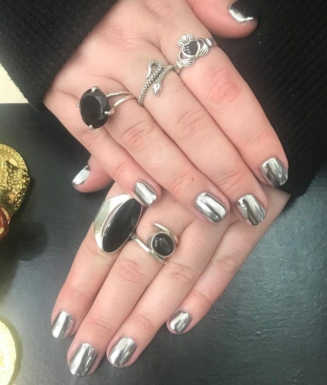 silver chrome nails