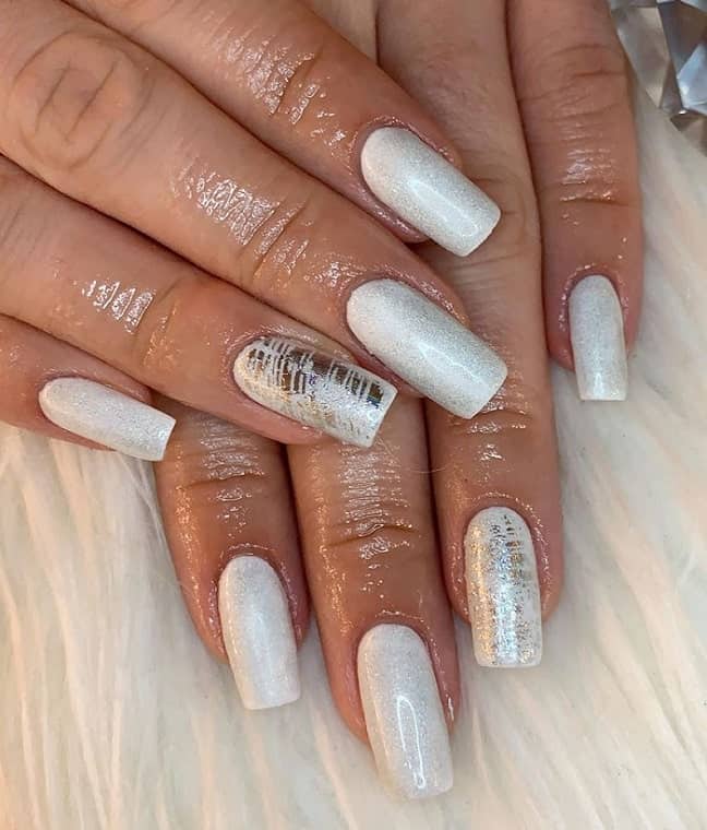 silver and white prom nails