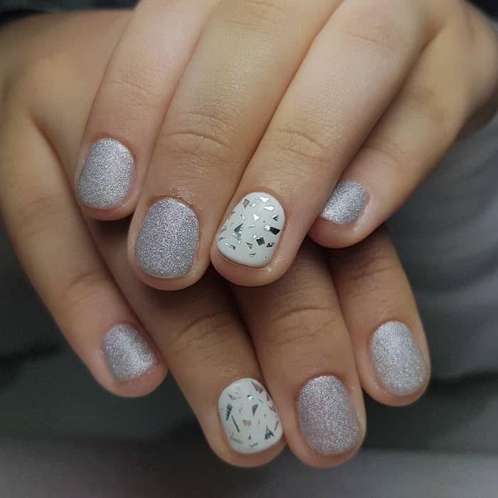 short white and silver nails