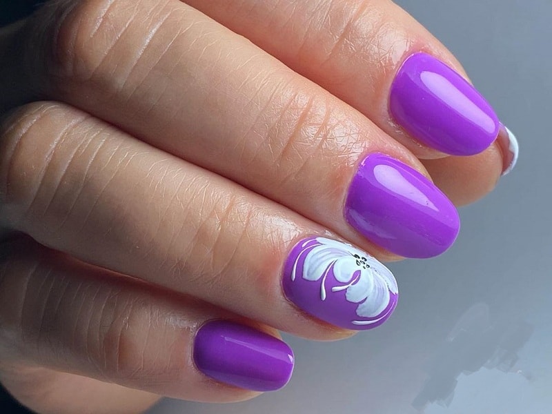 acrylic short round purple nails